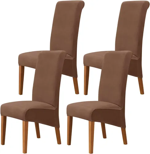 Miniatura 65 de Juego de 2 fundas de terciopelo para sillas de comedor, color beige, fundas elásticas para sillas de comedor y cocina, reutilizables, protector