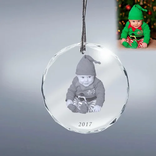 Miniatura 3 de Grabado personalizado foto cristal, grabado láser imagen en adorno de vidrio (L - 2.5 ")