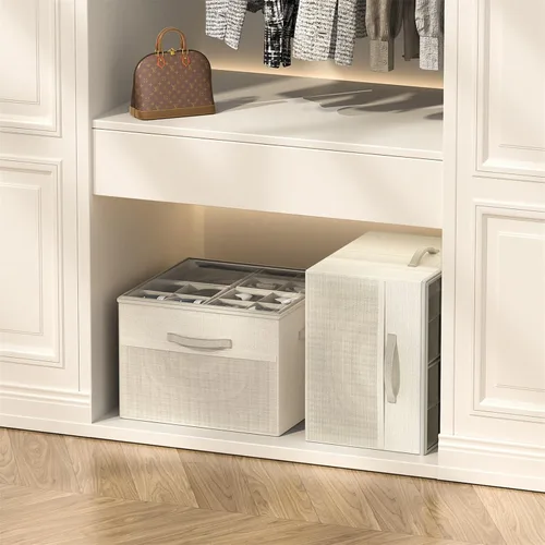 Miniatura 5 de Aokeyee Organizador de zapatos para armario, paquete de 2 cajas organizadoras plegables de zapatos con divisores ajustables y cubierta transparente