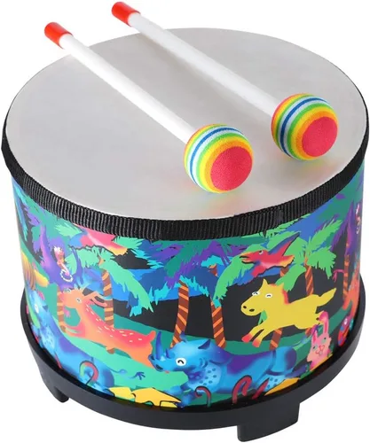 Floor Tom Daum - Tambor para niños de 8 pulgadas, instrumento musical de percusión tipo Montessori para niños, con 2 baquetas, regalo especial de