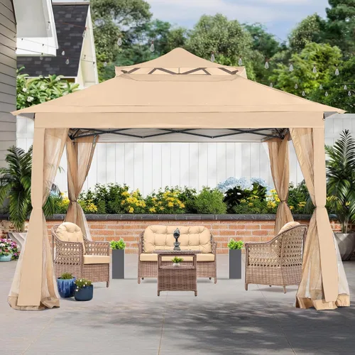 Miniatura 7 de COOSHADE Tienda de campaña para kiosco fácil de desplegar de 11 x 11 pies, refugio instantáneo al aire libre con paredes de mosquitera (caqui)