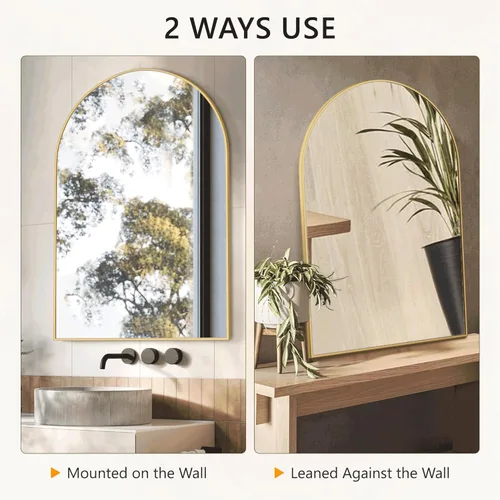 Miniatura 6 de Espejo de baño arqueado para pared, espejo para tocador, espejo grande de 30 x 20 pulgadas, marco de metal (30 x 20 pulgadas, dorado)