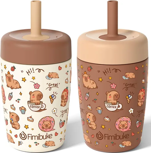 Miniatura 17 de Fimibuke Vasos para niños y niños pequeños, a prueba de derrames, 12 onzas, con aislamiento Capybara, vaso de paja para niños pequeños, botella