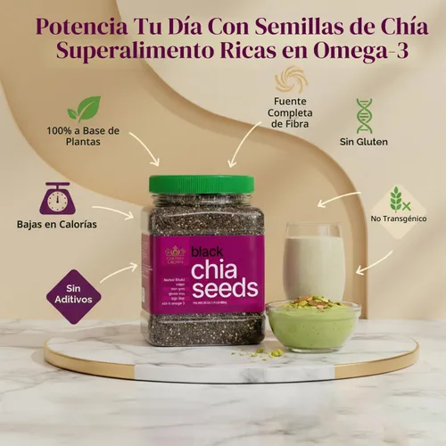 Miniatura 3 de Golden Crown Black Chia Seeds- Superalimento sin gluten Ricas en omega-3 y fibra Semillas de chía aptas para dieta cetogénica, perfectas