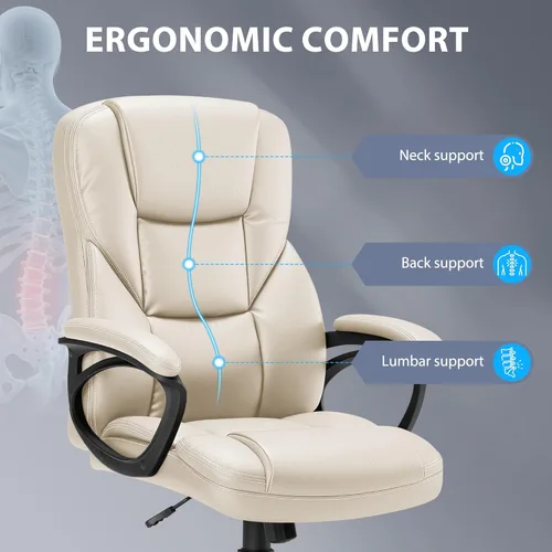Miniatura 4 de Shahoo Ergonomic Office Chair Executive Adjustable Desk Chair with Flip-up Armrests PU Leather Swivel Computer Chair for Home Office Gaming, Lumbar