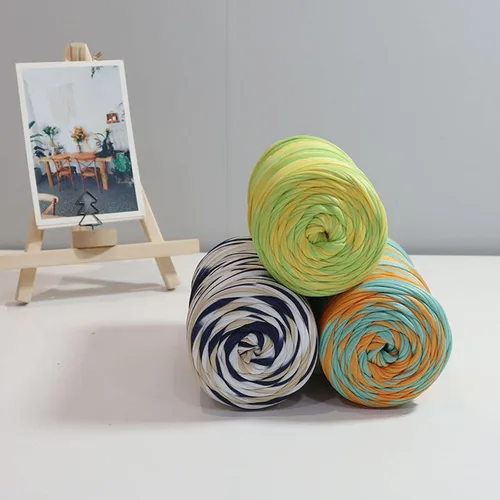 Miniatura 2 de Hilo de camiseta de 160 yardas de tela de ganchillo de tela de ganchillo colorido para ganchillo para principiantes DIY bolsa de manualidades a mano