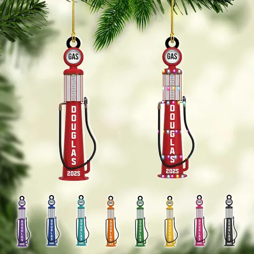 Miniatura 13 de Adorno de Navidad personalizado con bomba de gas, decoración retro personalizada para árbol de vacaciones, recuerdo único para trabajadores