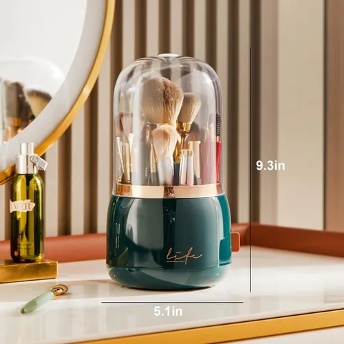 Miniatura 5 de Organizador de brochas de maquillaje con tapa, organizador giratorio a prueba de polvo para brochas de maquillaje con cubierta acrílica transparente