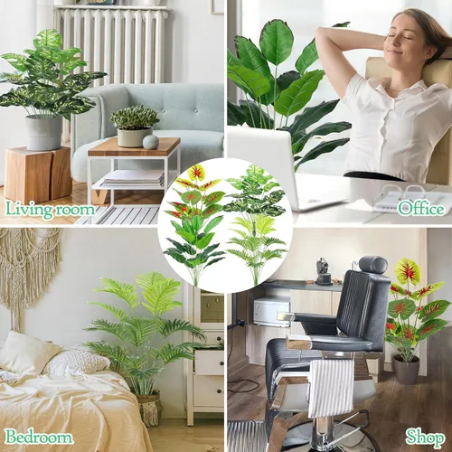 Miniatura 7 de Yunlly 4 plantas falsas altas de imitación plantas de interior para decoración del hogar de 32 pulgadas, palmera artificial tropical, árbol de hojas