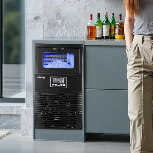Miniatura 8 de VEVOR Máquina comercial para hacer hielo, 80 libras/24 horas con almacenamiento de 12 libras, 32 cubos por ciclo, máquina de hielo independiente