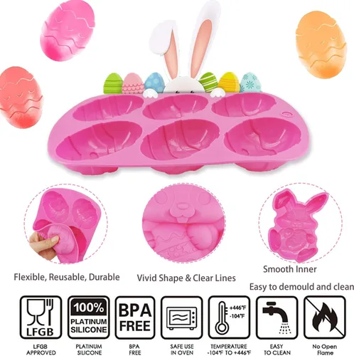 Miniatura 3 de Molde de conejo grande para huevos de Pascua, molde de silicona con forma de huevo de Pascua en 3D, molde de silicona para pastel de conejo de Rosa