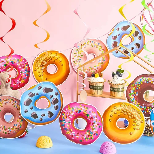 Miniatura 6 de 34 decoraciones de fiesta de donas que incluyen 2 guirnaldas de donas y 32 piezas de donas colgantes para fiesta de cumpleaños, baby shower, regalos