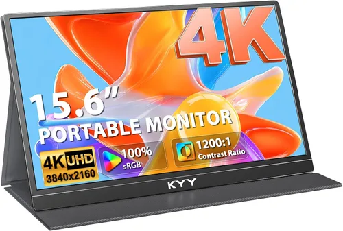 KYY Monitor portátil 4K de 15.6" Monitor portátil para portátil UHD IPS 3840X2160 Pantalla externa con 100% sRGB y HDR Monitor de juegos para