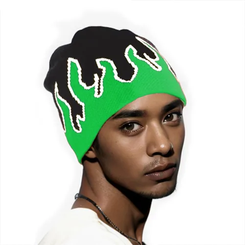Miniatura 5 de Gorro de esquí de punto de llama verde, gorra de esquí Slouchy Rock Punk Skull Cap, Verde