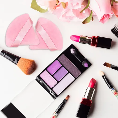 Miniatura 7 de 12 bolsas de polvo cosmético rosa, 2.76 pulgadas, portátil, suave, esponja, para la cara, soplo de terciopelo triangular con asa de cinta para polvo