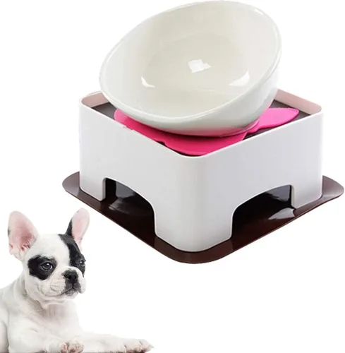 Bulldog Bowl - Tazón de cerámica para perros – Plato para gatos, cuenco de boca ancha para perros, comedero inclinado estéril para mascotas con