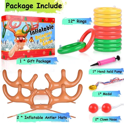 Miniatura 7 de Christmas Games for Family Party, 4 Pack Inflatable Reindeer Antler Ring Toss Game Great Christmas Games for Adults and Kids