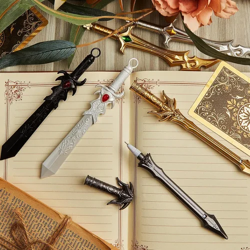 Miniatura 5 de Yexiya Juego de 24 bolígrafos estilo espada antigua con tinta de gel, divertidos y geniales bolígrafos de espada de plástico con tinta de gel