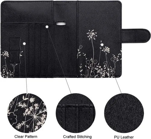Miniatura 2 de WALNEW Funda para pasaporte, funda para pasaporte, tarjeta, cartera, C-black Flowers, Estilo C