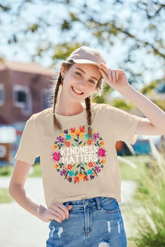 Miniatura 4 de Camisetas de profesor para mujer, camiseta con texto en inglés "Be Kindness", camisetas de salud mental, camiseta bohemia con gráficos florales