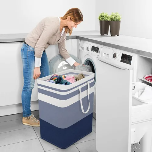 Miniatura 6 de StorageRight Cesta de Lavandería Canasta Grande Cesta de Lavandería Plegable con Asas de Fácil Transporte, Cestas de Ropa Independientes para Azul