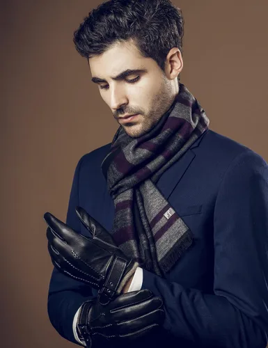 Miniatura 7 de YISEVEN Guantes de piel de cordero con forro de cachemira de invierno para hombre
