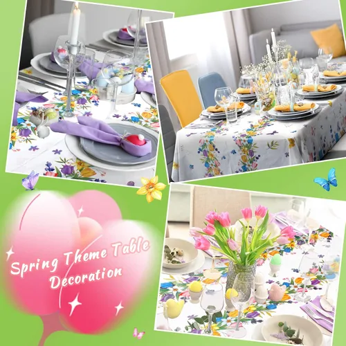 Miniatura 6 de 3 manteles florales desechables de plástico, mantel rectangular de tulipán lavanda, mantel de primavera y verano para mesa rectangular, hogar