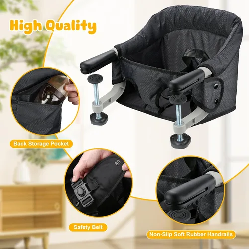 Miniatura 7 de Toogel Silla alta de gancho, silla alta portátil para bebé, asiento de mesa plegable con clip para 6 a 36 meses, tela antidesgarros, funda lavable