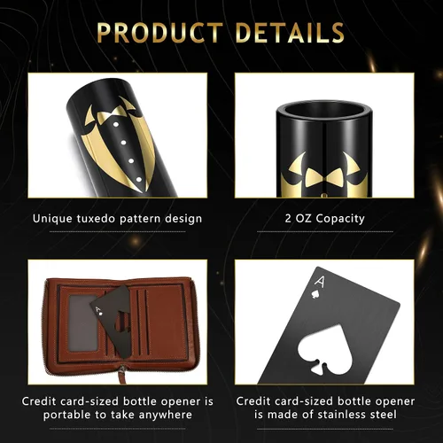 Miniatura 3 de Yoption Set de 16 piezas de regalos para padrinos de boda, 8 vasos de chupito con 8 abridores de botellas tamaño tarjeta de crédito para propuesta