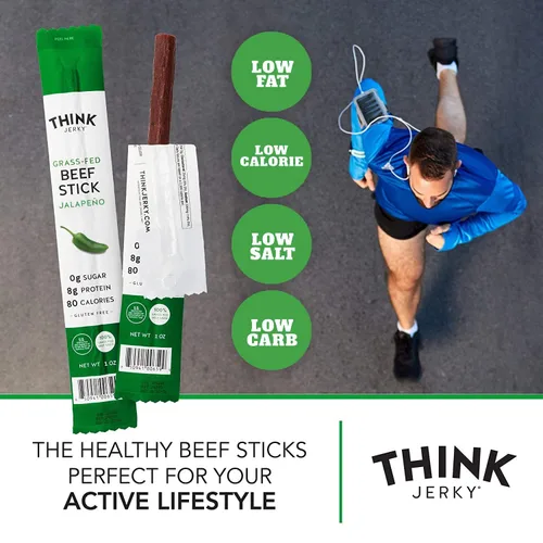 Miniatura 5 de Think Jerky Palitos de Carne de Res con Jalapeño, Sin Gluten y Sin Azúcar, Sin Nitratos, Apto para Keto y Paleo, Snack de Carne Alto en Proteínas