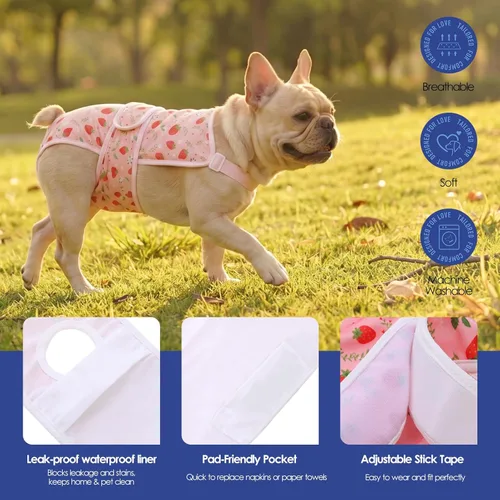 Miniatura 3 de ASENKU Paquete de 2 pañales para perras con tirantes, reutilizables, lavables, para perros pequeños, ropa interior para mascotas a prueba de fugas