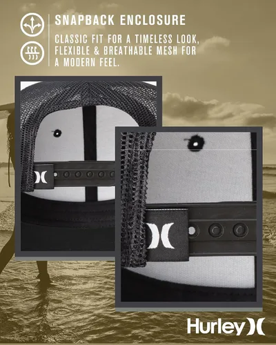 Miniatura 5 de Hurley Sombrero de camionero para hombre, diseño de corp a presión, cómodo, curvado con cierre de presión ajustable, sombreros de camionero