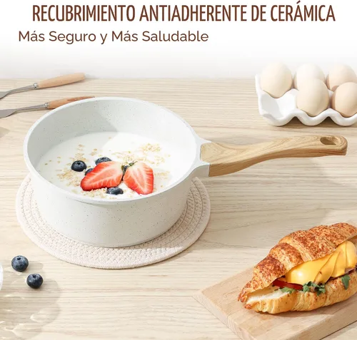 Miniatura 7 de SENSARTE Cacerola antiadherente de cerámica blanca con tapa de 1.5 cuartos de galón, olla pequeña con mango Stay Cool, cacerola compatible