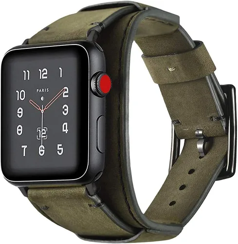 Miniatura 2 de Compatible con correas de Apple Watch de 1.496 pulgadas, 1.575 pulgadas, 1.614 pulgadas, correa de cuero genuino retro de caballo loco para iWatch