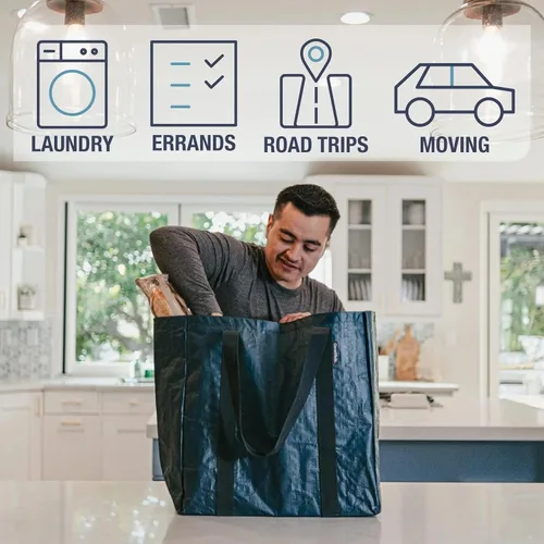 Miniatura 5 de Bolsas de almacenamiento plegables CleverMade, paquete de 2 bolsas de embalaje reutilizables de plástico resistentes de gran
