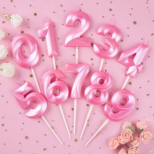 Miniatura 3 de PHD CAKE Velas de cumpleaños de 7 cm con número 1 en forma de diamante, color rosa; velas de número rosa, velas de número para pastel, velas