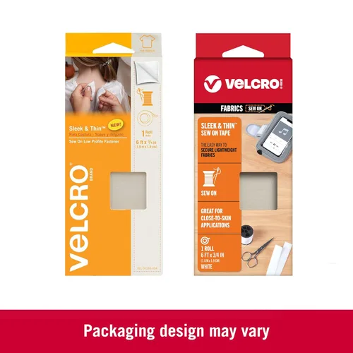 Miniatura 2 de Marca VELCRO Elegante y Delgada para Telas Cinta de 6 pies x 3/4 pulgadas, Blanco Suave en la Piel Ultra Ligera con Tecnología de Carril