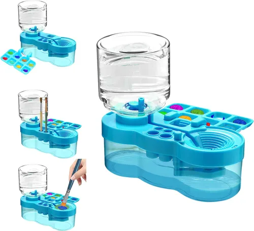 Limpiador de pinceles con bandeja de pintura, enjuague de circulación de agua 3 en 1 mejorado 2025 con drenaje y soporte para pinceles, suministros