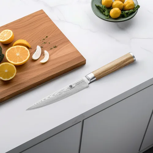 Miniatura 5 de Cuchillo de pelar de Damasco de 5.5 pulgadas: cuchillo profesional japonés con mango de madera de olivo, cuchillo para tallar frutas ultra afilado