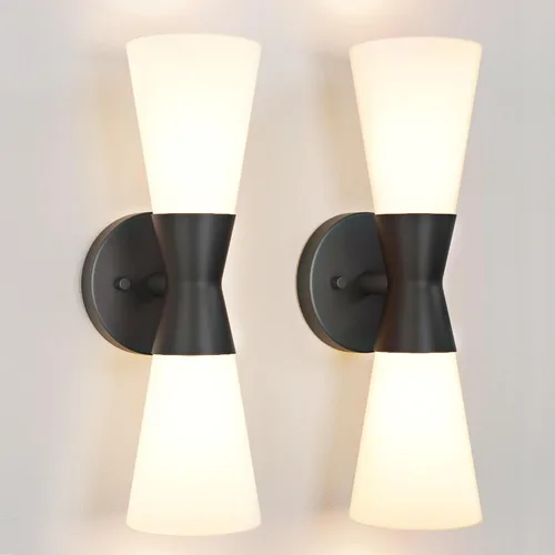 Miniatura 12 de Juego de 2 apliques de pared negros modernos, apliques de pared interiores hacia arriba y hacia abajo, lámpara de pared interior de mediados