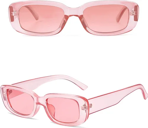 Miniatura 4 de Tskestvy Paquete de 2 lentes de sol rectangulares cuadrados para mujeres y hombres, Y2K retro a la moda, vintage, de los años 90, bonita estética