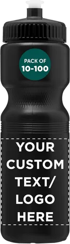 DISCOUNT PROMOS Juego de botellas de agua de plástico personalizadas de 28 onzas, 10/50/100, paquete personalizado a granel, perfectas para