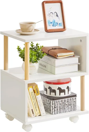 Miniatura 7 de Aibiju Mesita de Noche Minimalista Ligera - Nogal Mesa Auxiliar Pequeña con Almacenamiento Abierto, Mesa Auxiliar Pequeña para Dormitorio, Nogal