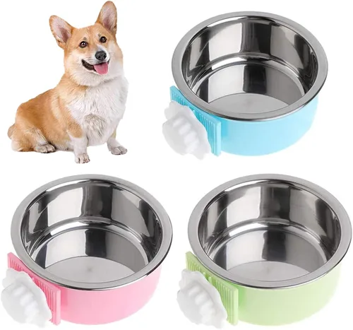 Miniatura 12 de kathson Jaula para perros, extraíble de acero inoxidable para colgar, jaula para mascotas, alimentador de alimentos y agua, taza para gatos
