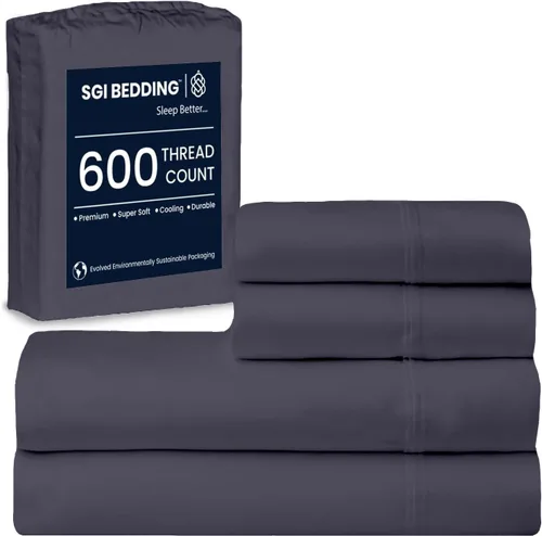 Miniatura 9 de SGI Bedding - Juego de sábanas de 600 hilos, 4 piezas, 100% de algodón egipcio, tamaño completo, juego de sábanas con bolsillo profundo de 38 cm