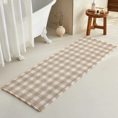 Miniatura 85 de TYUU Tapete de baño estilo gofre, tapete de baño bohemio, antideslizante, lavable, súper absorbente, de secado rápido, bonito tapete de baño