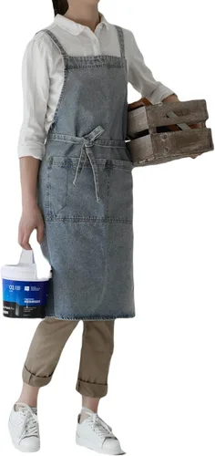 Miniatura 17 de Jeelow Delantal de cocina de algodón o sarga de algodón para hombres y mujeres, ajustable con bolsillos ajustables
