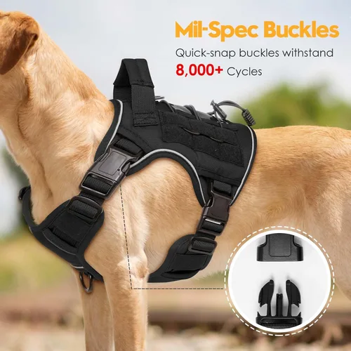 Miniatura 3 de Arnés táctico para perros grandes, chaleco reflectante ajustable sin tirones con sistema Molle, control de grado militar K9 para entrenamiento