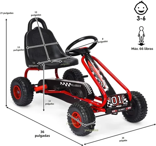 Miniatura 7 de Costzon - Go Kart de 4 ruedas a pedales, coche con asiento ajustable, freno de mano y ruedas antideslizantes, coche de pedal para niños y niñas de 3