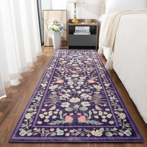 Miniatura 29 de Przemy Alfombra de Pasillo para Dormitorio, 2x6 pies Alfombra Lavable Antideslizante, Pequeña Alfombra Floral para Entrada, Pasillo, Cama de Niñas